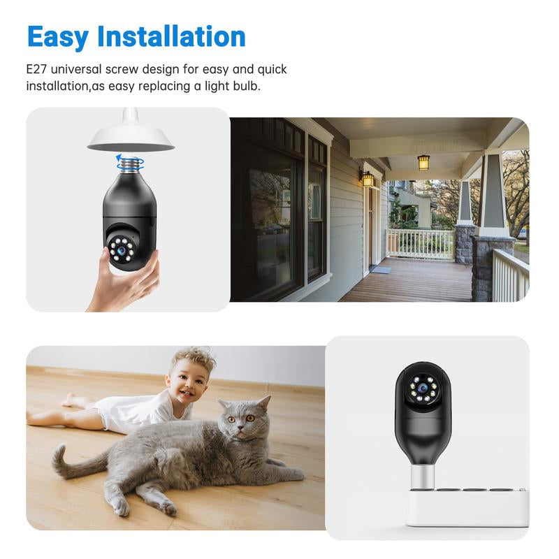 WESECUU Security Cameras for Home,2K Bulb Camera Wireless 5G&2.4Ghz Wifi,355° Pan/Tilt,Full Color Night,2-Way Audio,Monitor Monitoring,Smart Alarm