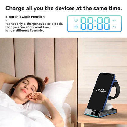 5 in 1 Wireless Charger, Foldable Magnetic Wireless Charger with Electronic Clock Function, Multifunctional Charging Station