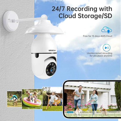 Light Bulb Security Camera,2.4/5Ghz-3Mp Camera，Motion Detection, Sound Alarm, Two-Way Audio, Alexa Compatible Wifi Home Wifi Pantilt