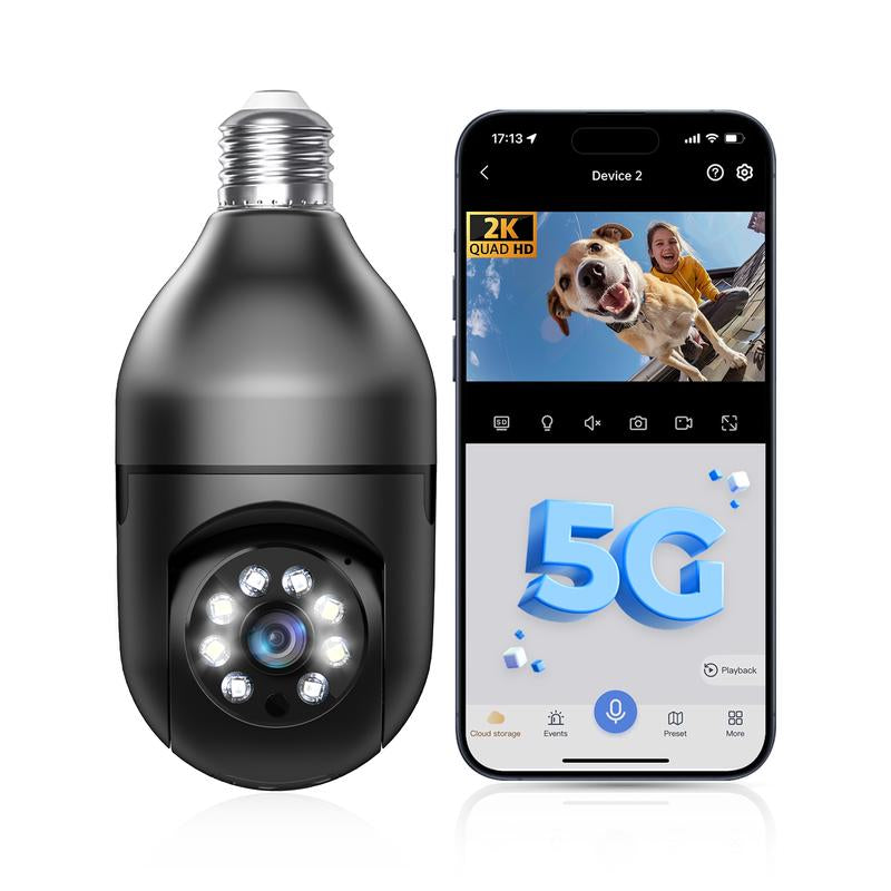 WESECUU Security Cameras for Home,2K Bulb Camera Wireless 5G&2.4Ghz Wifi,355° Pan/Tilt,Full Color Night,2-Way Audio,Monitor Monitoring,Smart Alarm