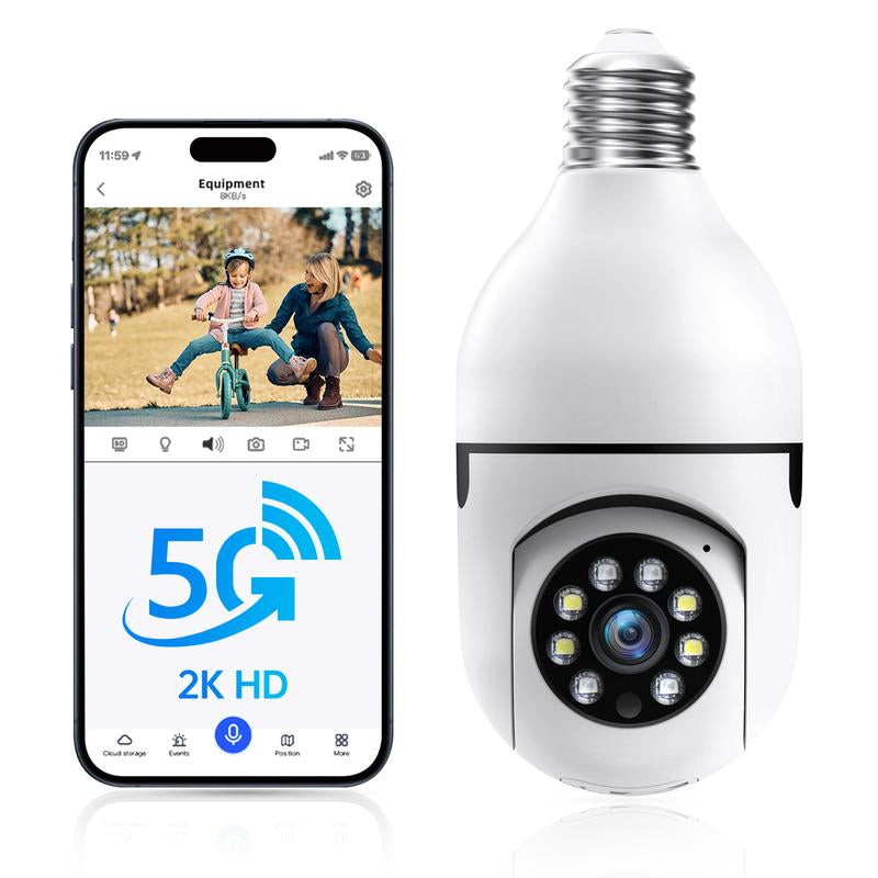 WESECUU Security Cameras for Home,2K Bulb Camera Wireless 5G&2.4Ghz Wifi,355° Pan/Tilt,Full Color Night,2-Way Audio,Monitor Monitoring,Smart Alarm