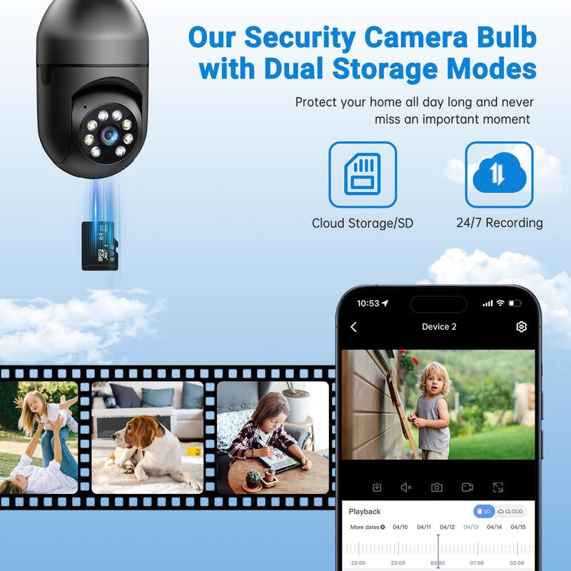 WESECUU Security Cameras for Home,2K Bulb Camera Wireless 5G&2.4Ghz Wifi,355° Pan/Tilt,Full Color Night,2-Way Audio,Monitor Monitoring,Smart Alarm